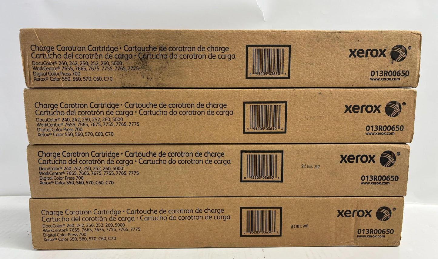 4 Genuine Xerox DocuColor 240,242,250 Charge Corotron Cartridge 013R00650