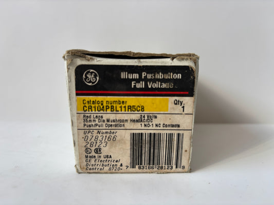 GE CR104PBL11R5C8 Illum Push Button Full 35mm Red Lens Mushroom Head