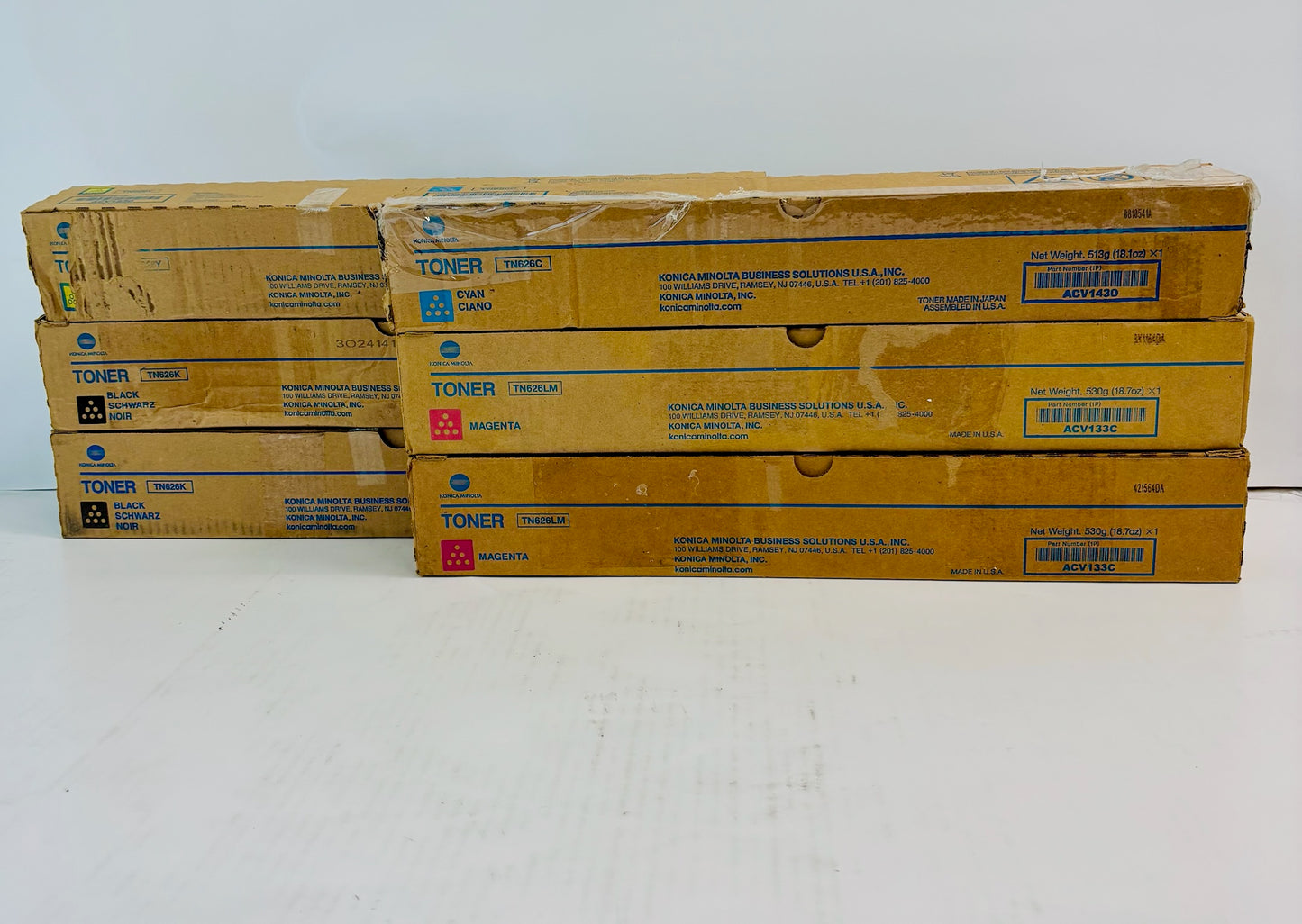 6 Cosmetic OEM Konica BH C450i,C550i Cyan, Mag, Yel & Black Toner TN626 CMMYKK