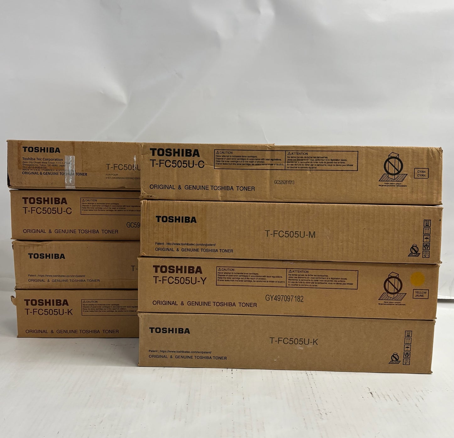 8 OEM Toshiba E2505AC,3005AC CCCMYYKK Toners T-FC505U (Mag/Blk: open with tab)