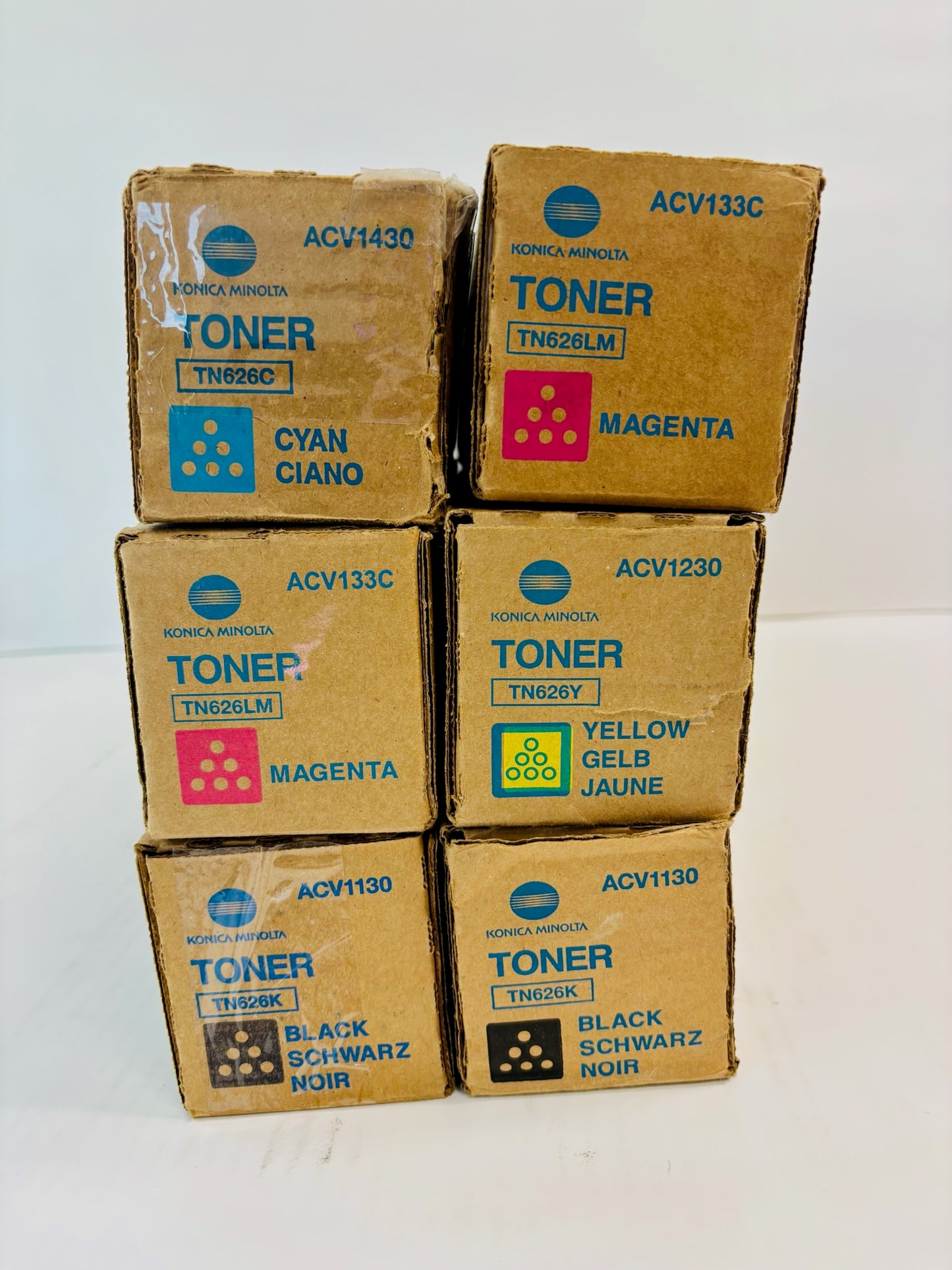 6 Cosmetic OEM Konica BH C450i,C550i Cyan, Mag, Yel & Black Toner TN626 CMMYKK
