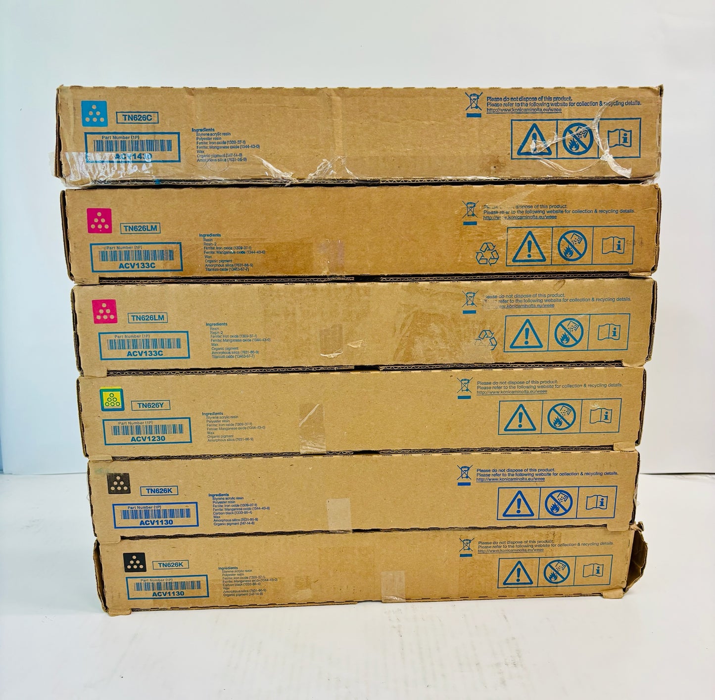 6 Cosmetic OEM Konica BH C450i,C550i Cyan, Mag, Yel & Black Toner TN626 CMMYKK