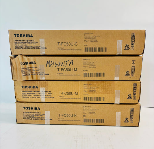 4 Genuine Toshiba es2555C,3055C,C4555C Cyan, Magenta & Black Toner T-FC50U CMMK
