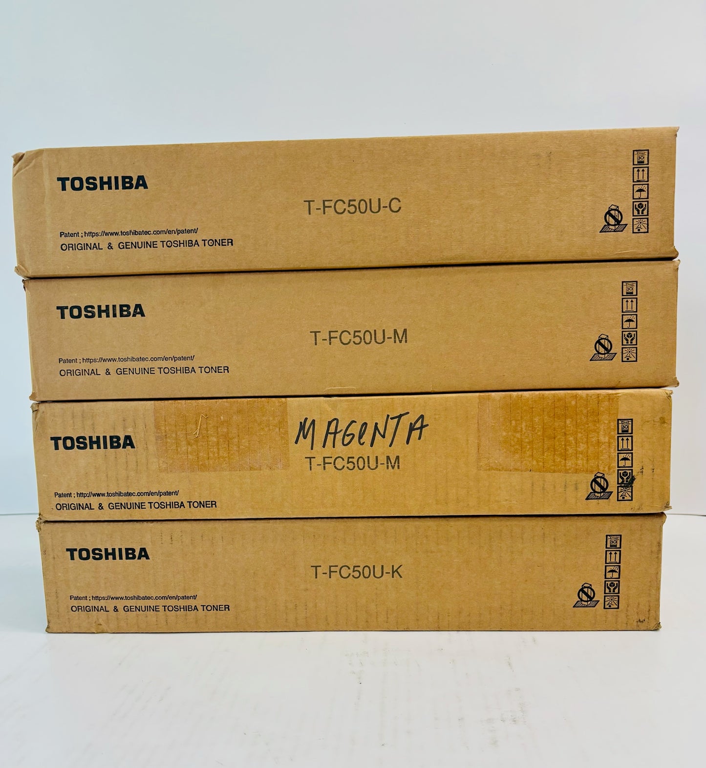 4 Genuine Toshiba es2555C,3055C,C4555C Cyan, Magenta & Black Toner T-FC50U CMMK