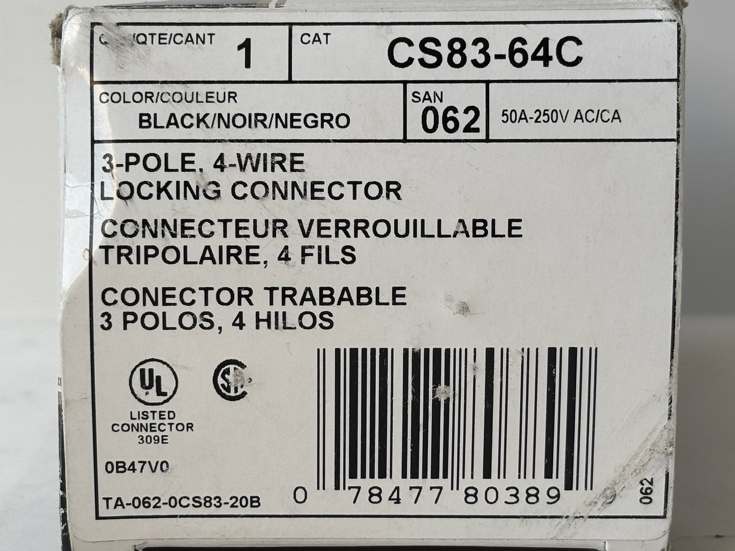 Leviton CS8364C 50A 250V 3-Phase Locking Connector, 3P4W, IP20