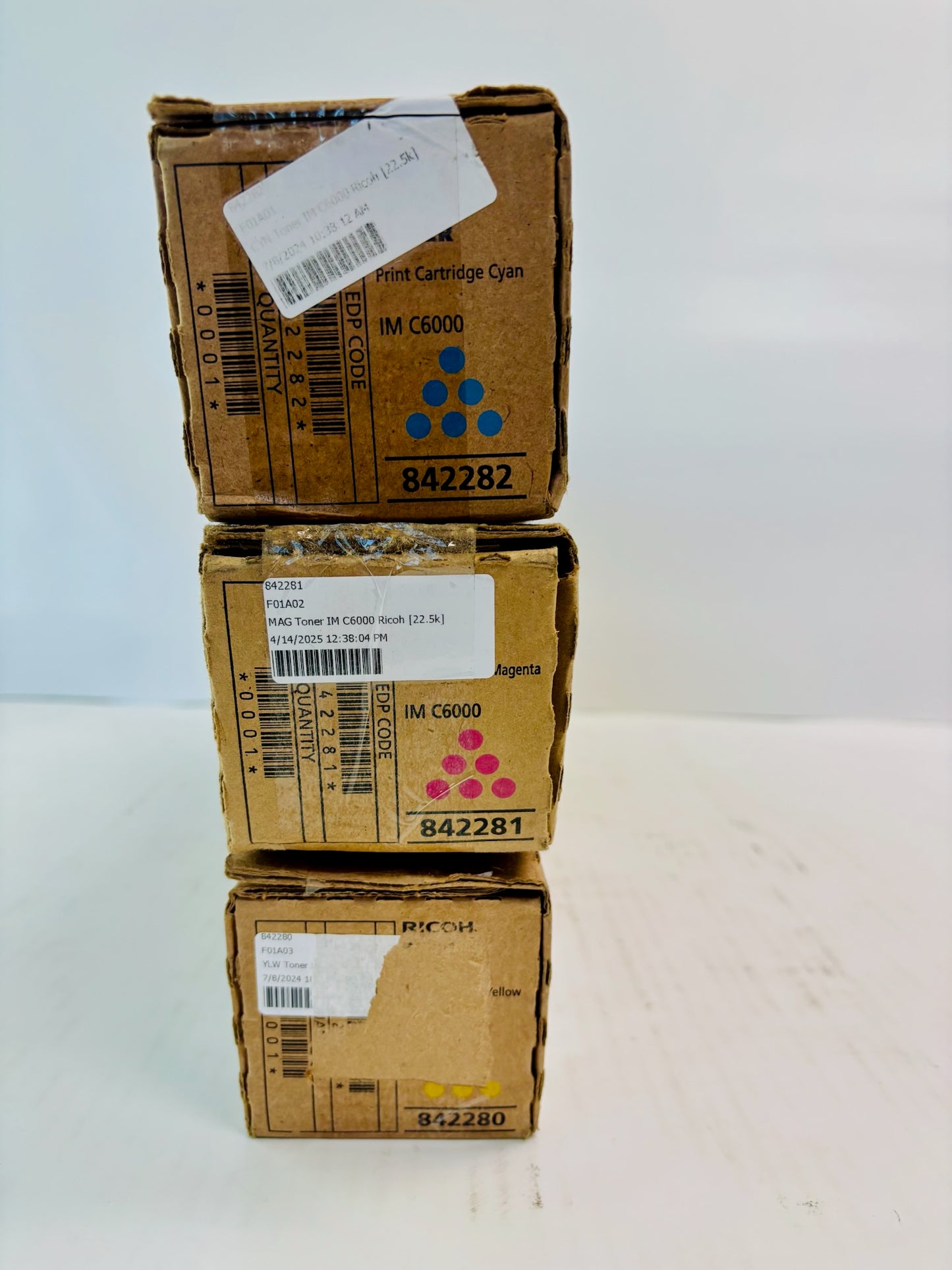 3 Genuine Ricoh IM C4500,C6000 Cyan, Mag & Yellow Toner 842280,842281,842282