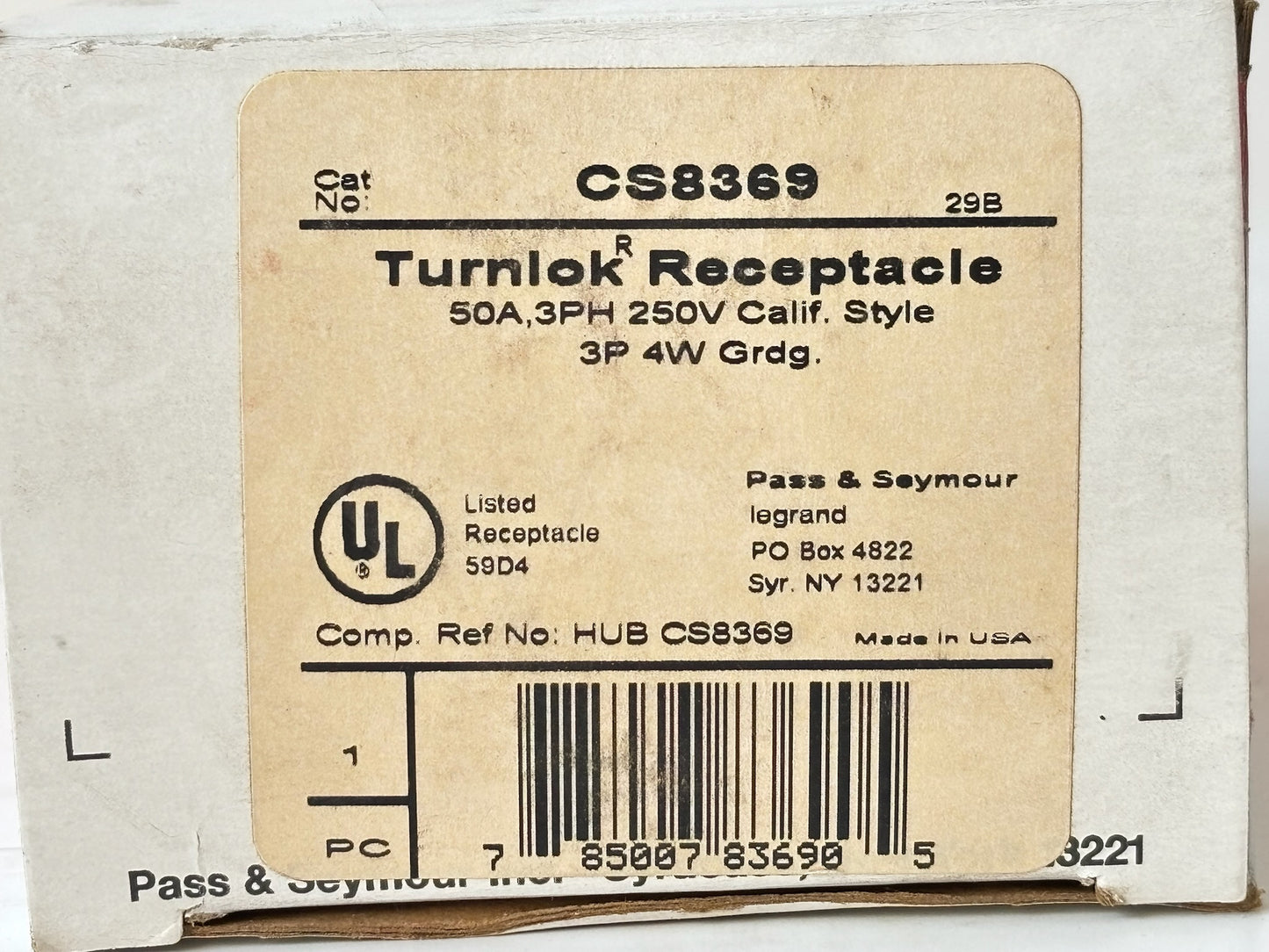 Legrand / Pass & Seymour CS8369 50A 250V 3‑Pole Locking Receptacle