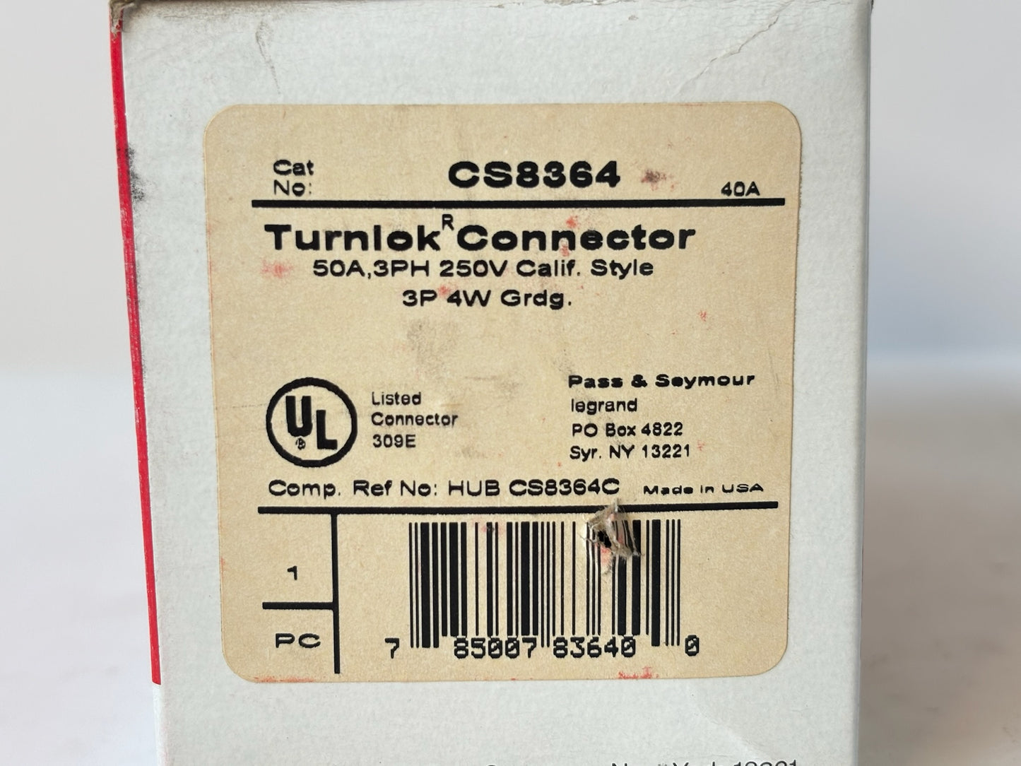 Legrand CS8364 50A 250V 3‑Phase Locking Connector, 3P4W, California Style
