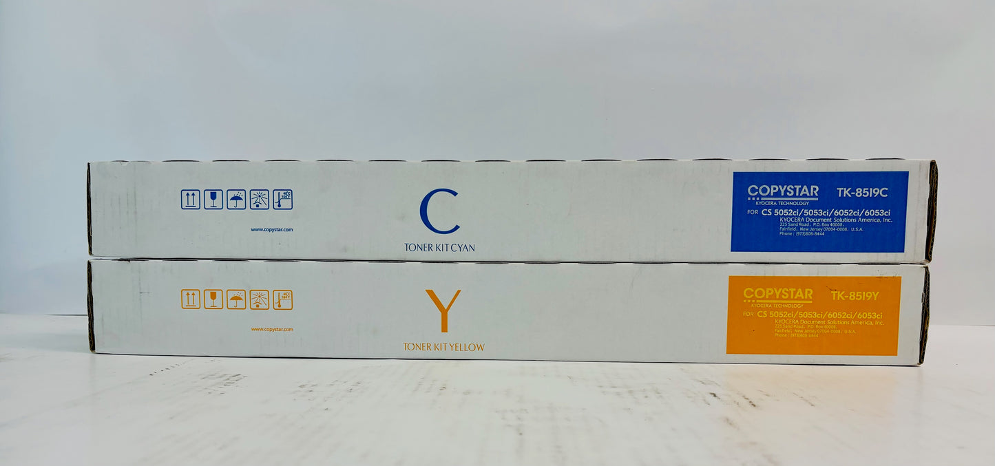 2 Genuine Kyocera TASKalfa 5052ci,5053ci,6052ci Cyan & Yellow Toner TK-8519 CY