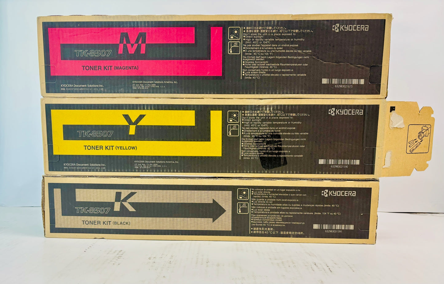 3 Open OEM Kyocera TASKalfa 4550ci,4551ci  Magenta, Yellow & Black Toner TK-8507