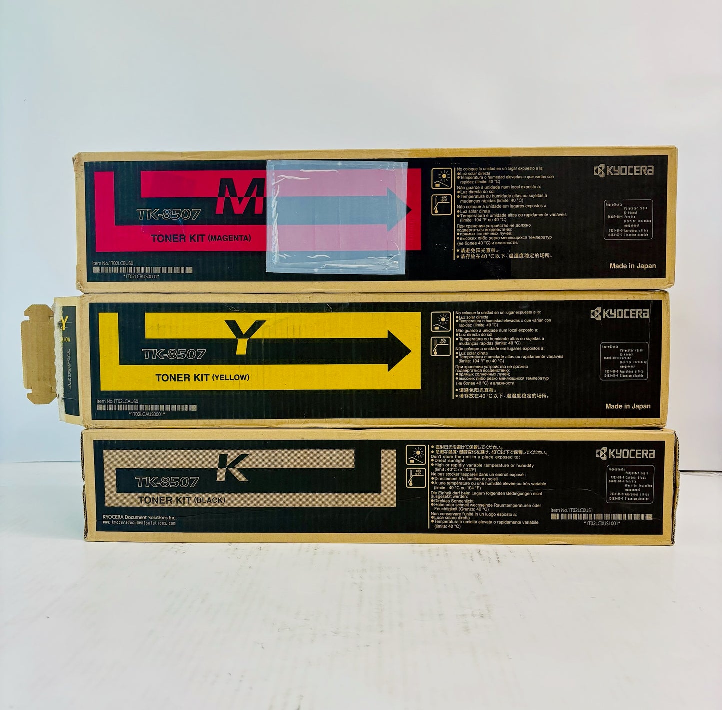 3 Open OEM Kyocera TASKalfa 4550ci,4551ci  Magenta, Yellow & Black Toner TK-8507