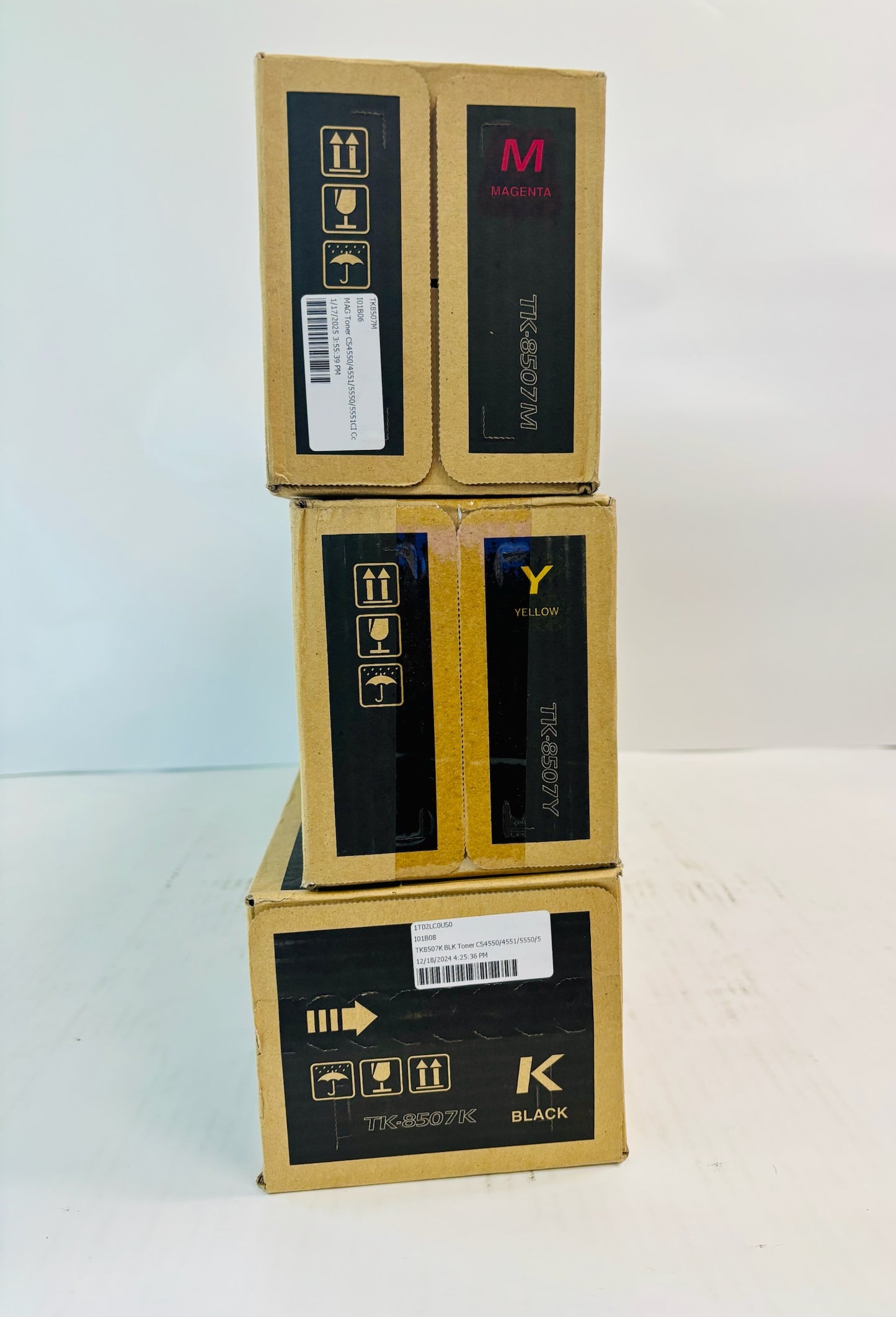 3 Open OEM Kyocera TASKalfa 4550ci,4551ci  Magenta, Yellow & Black Toner TK-8507
