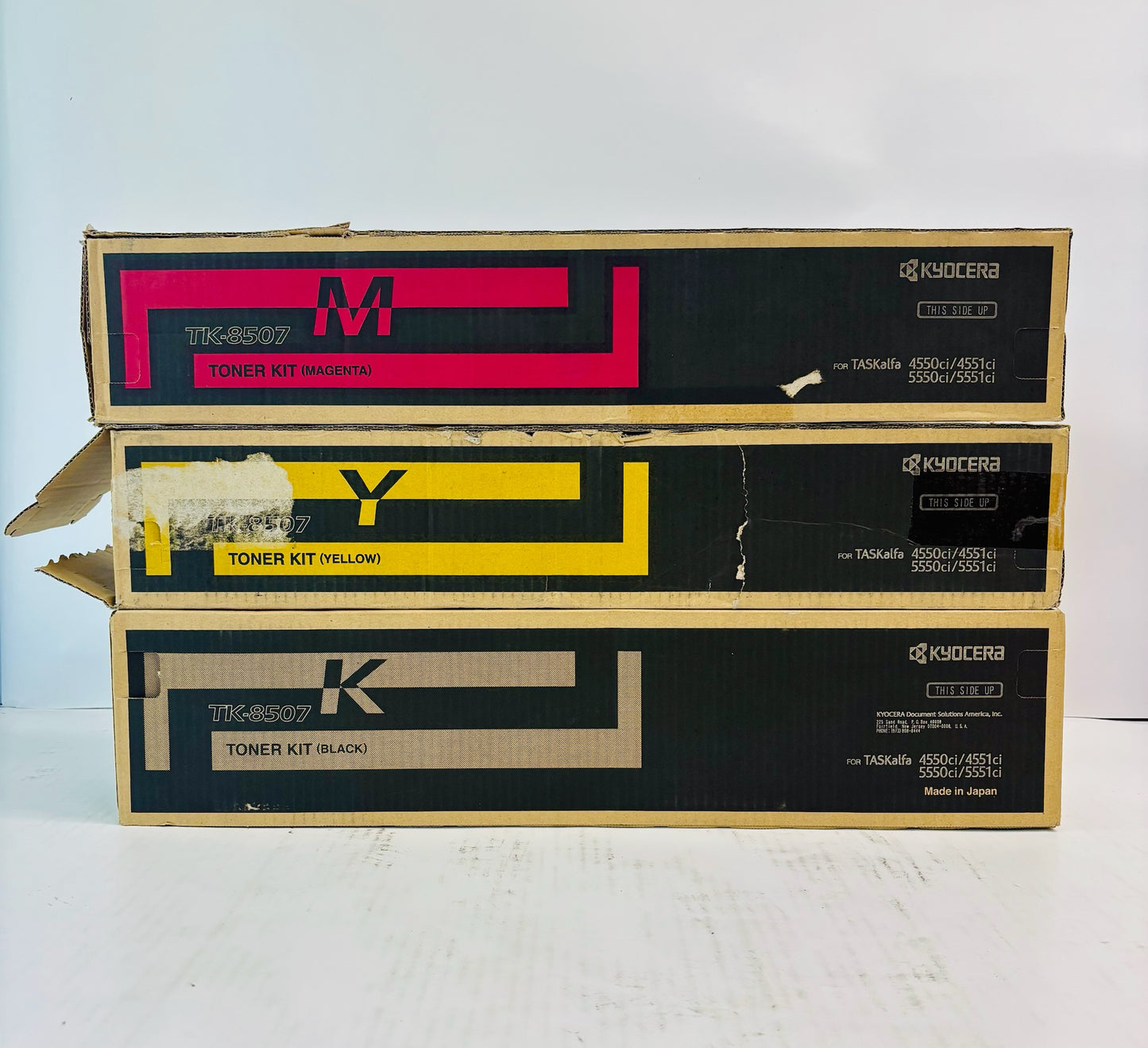 3 Open OEM Kyocera TASKalfa 4550ci,4551ci  Magenta, Yellow & Black Toner TK-8507