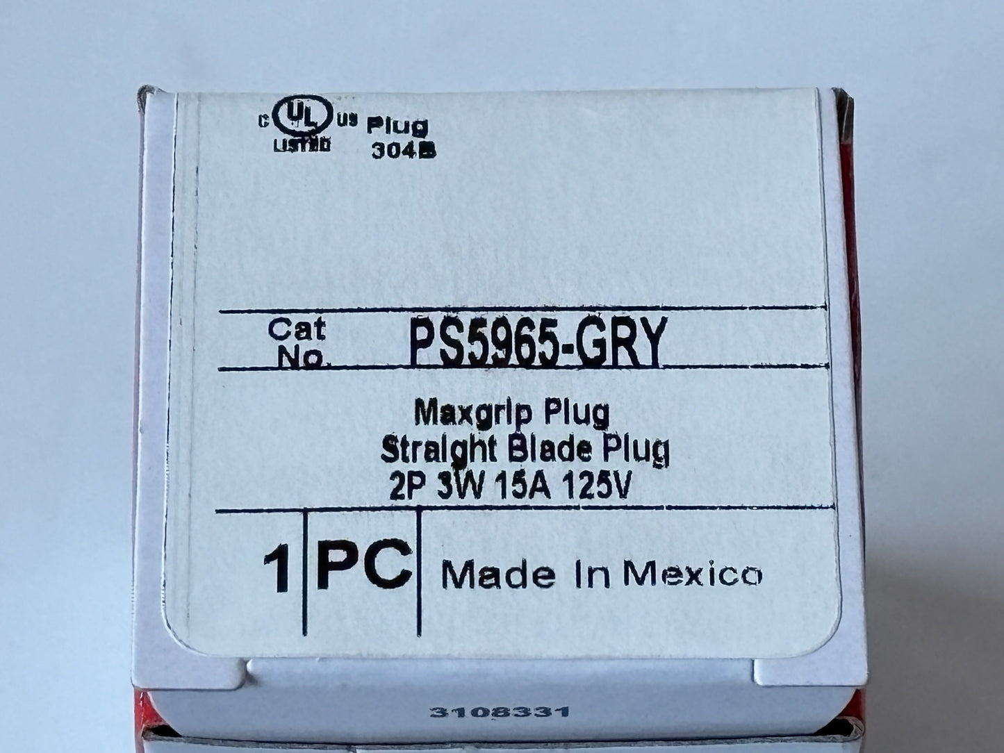 10 PK Legrand PS5965-GRY MaxGrip M3 Plug 15A 125V 2P3W Straight Blade, Gray