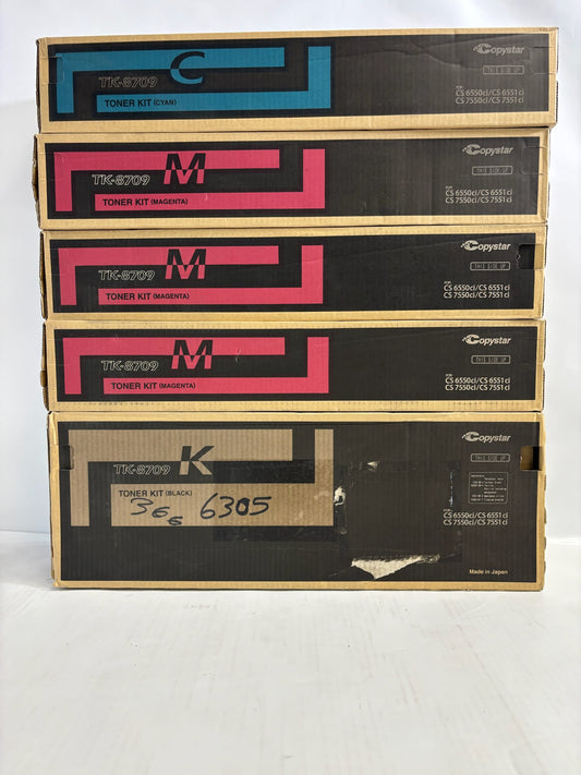 5 New Genuine Kyocera TASKalfa 6550ci,6551ci, CMMMK Toners TK-8709(No Yellow)
