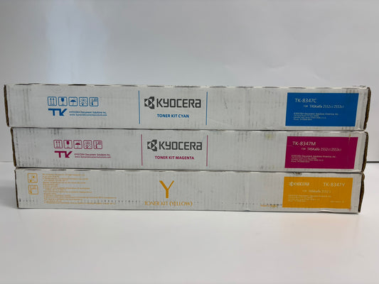 3 New OEM Kyocera TASKalfa 2552ci,2553ci CMY Toners TK-8347C, TK-8347M, TK-8347Y