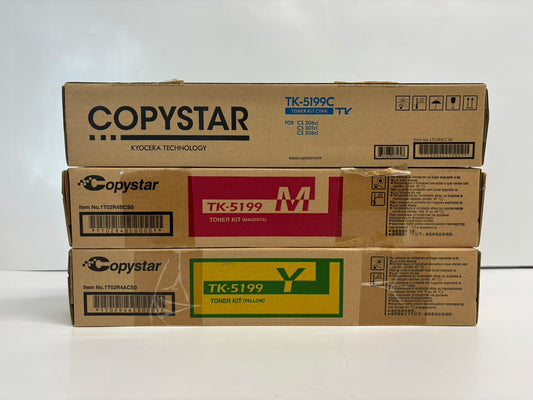 3 New Cosmetic OEM Kyocera / Copystar CS306ci,CS307ci,CS308ci TK-5199 CMY Toners