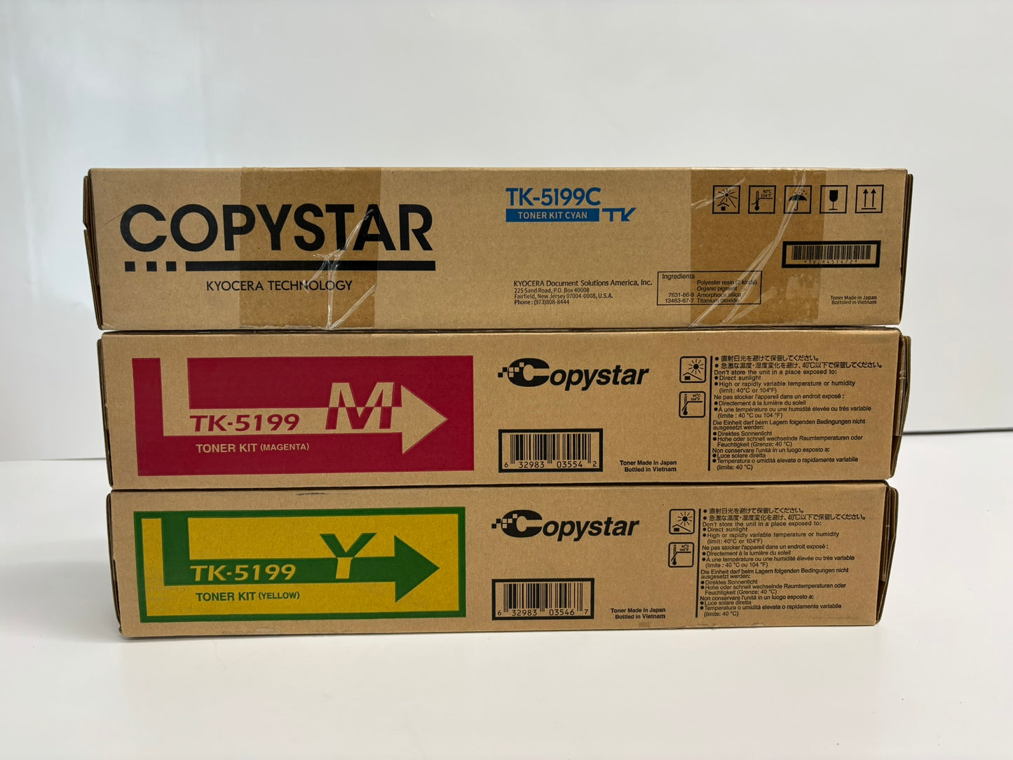 3 New Cosmetic OEM Kyocera / Copystar CS306ci,CS307ci,CS308ci TK-5199 CMY Toners