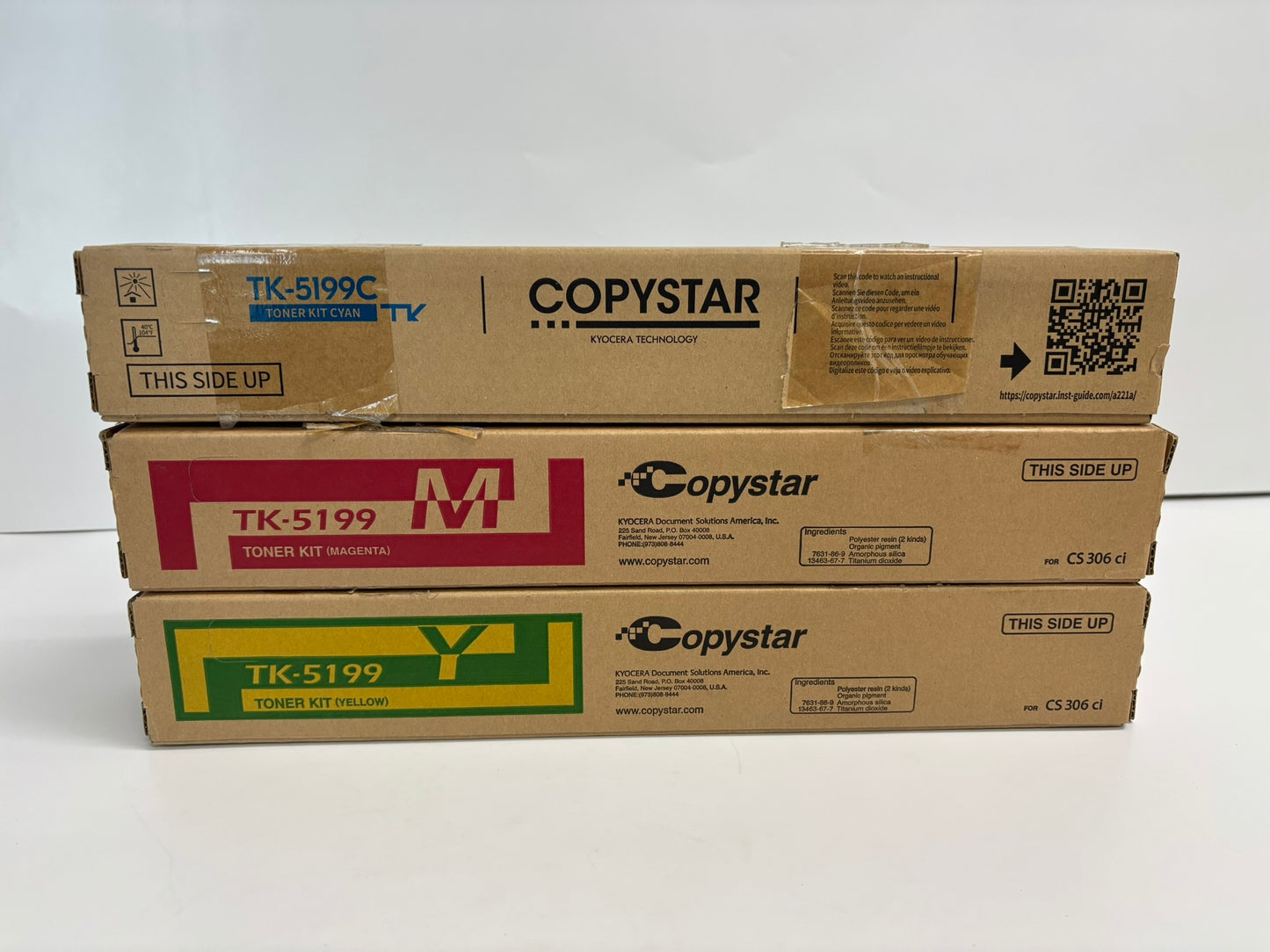 3 New Cosmetic OEM Kyocera / Copystar CS306ci,CS307ci,CS308ci TK-5199 CMY Toners