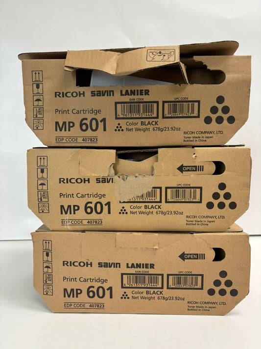 3 Genuine Ricoh MP 501SPF,601SPF,SP 5300DN,5310DN Black Toners 407823 (2 Open)