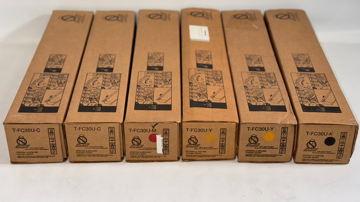 6 Genuine Toshiba e-STUDIO 2050C, 2550C, 2051, 2551C CCMYYK T-FC30U Toners