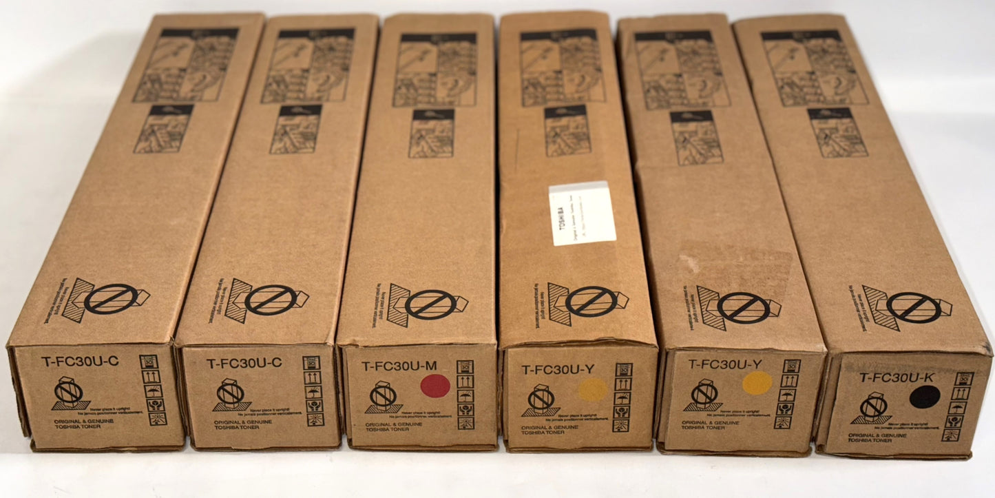 6 Genuine Toshiba e-STUDIO 2050C, 2550C, 2051, 2551C CCMYYK T-FC30U Toners