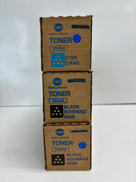 3 New OEM Konica Minolta bizhub C258,C308,C368 Low Yield TN324 CKK Toners
