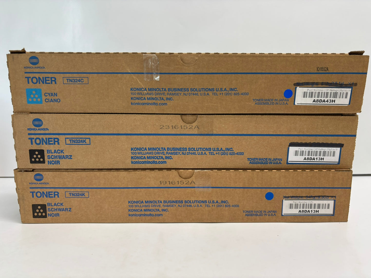 3 New OEM Konica Minolta bizhub C258,C308,C368 Low Yield TN324 CKK Toners