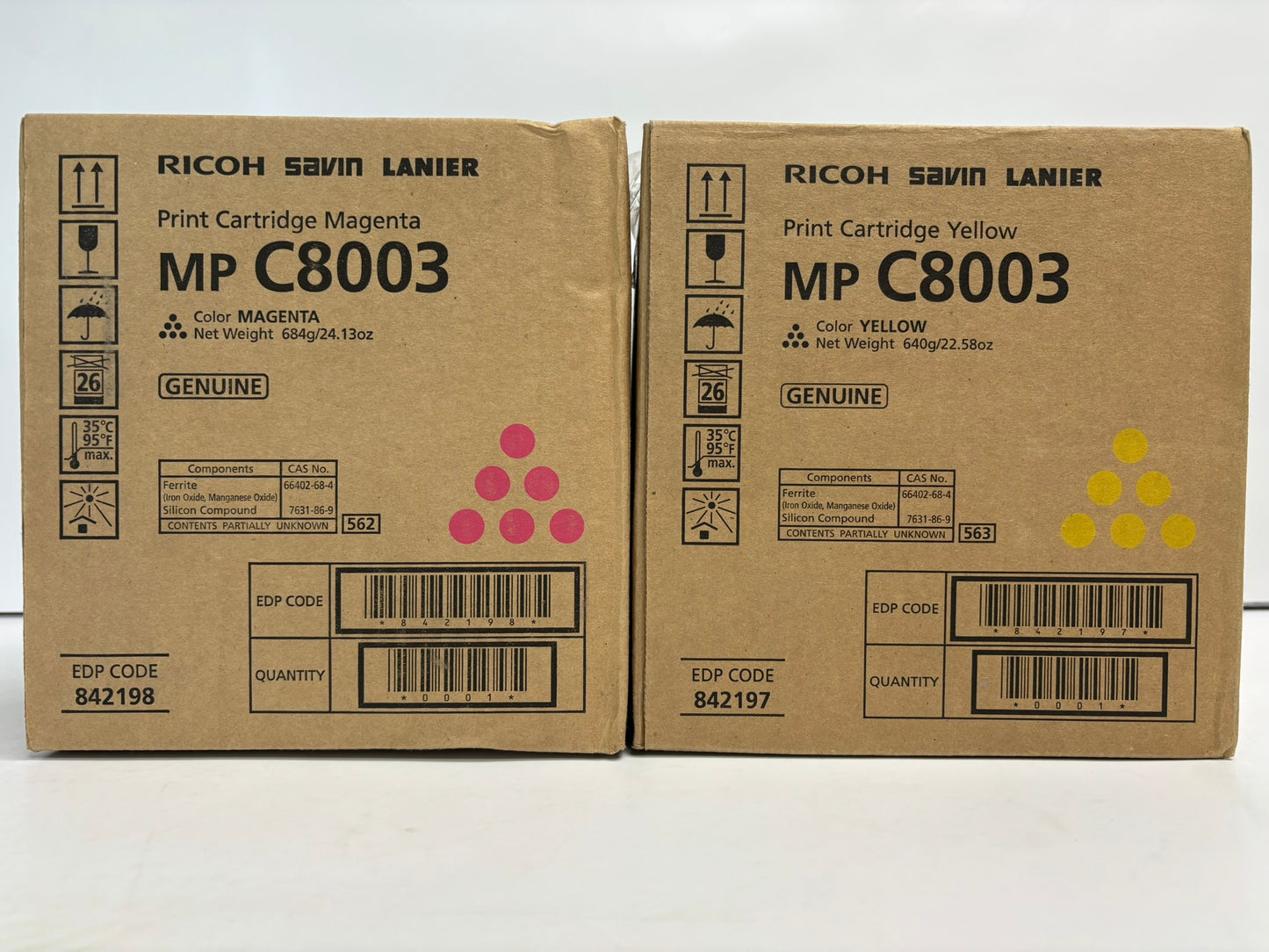 2 Genuine Ricoh IMC6500,IMC8000,MPC6503,MPC8003 MY Toners 842197, 842198