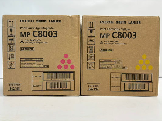 2 Genuine Ricoh IMC6500,IMC8000,MPC6503,MPC8003 MY Toners 842197, 842198