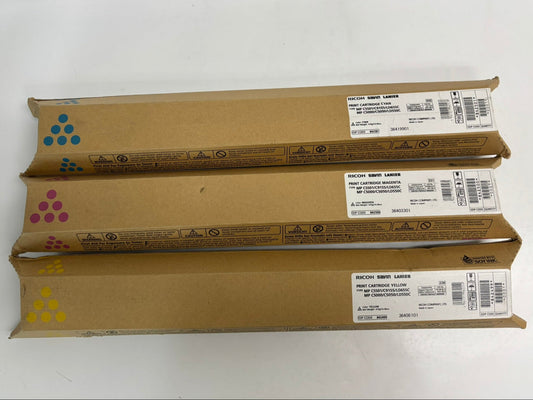 3 New OEM Ricoh MPC5501,C9155,LD655C,MPC5000 CMY Toners 842499,842500,842501