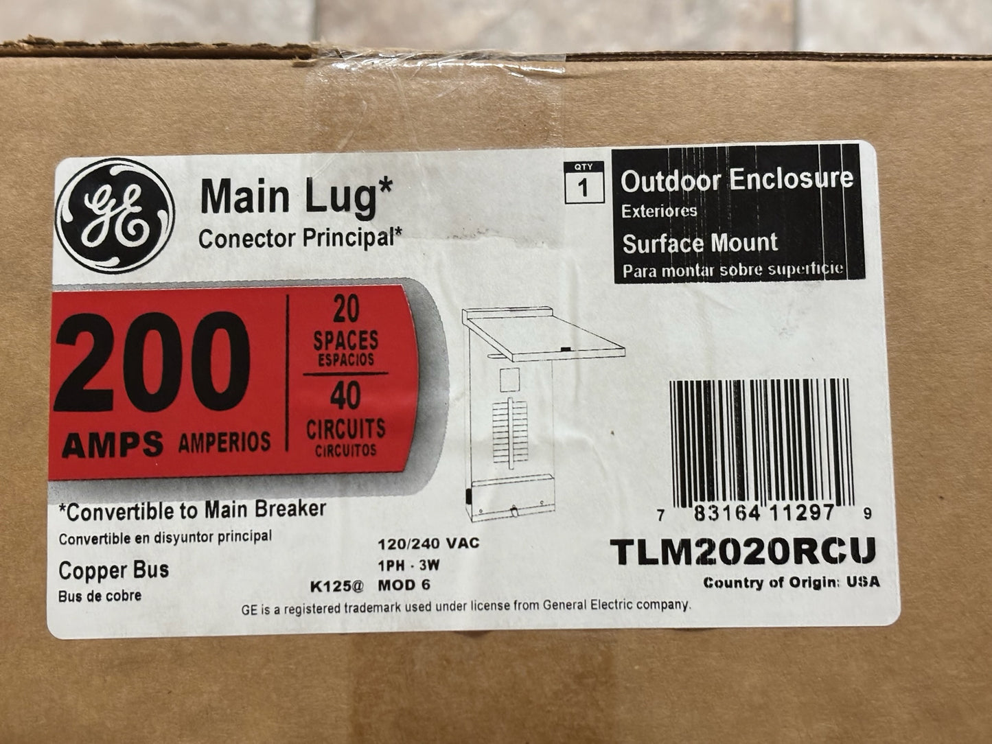 GE PowerMark Plus TLM2020RCU 200 A Main‑Lug Load Center, 20‑Space / 40‑Circuit