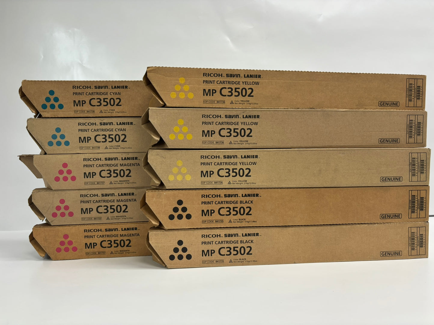 10 New OEM Ricoh Aficio MP C3002, C3502 CMYK Toners 841735,841736,841737,841738