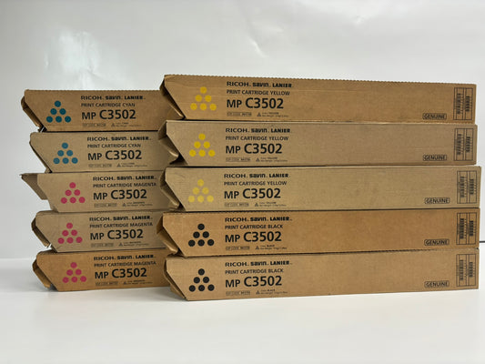10 New OEM Ricoh Aficio MP C3002, C3502 CMYK Toners 841735,841736,841737,841738