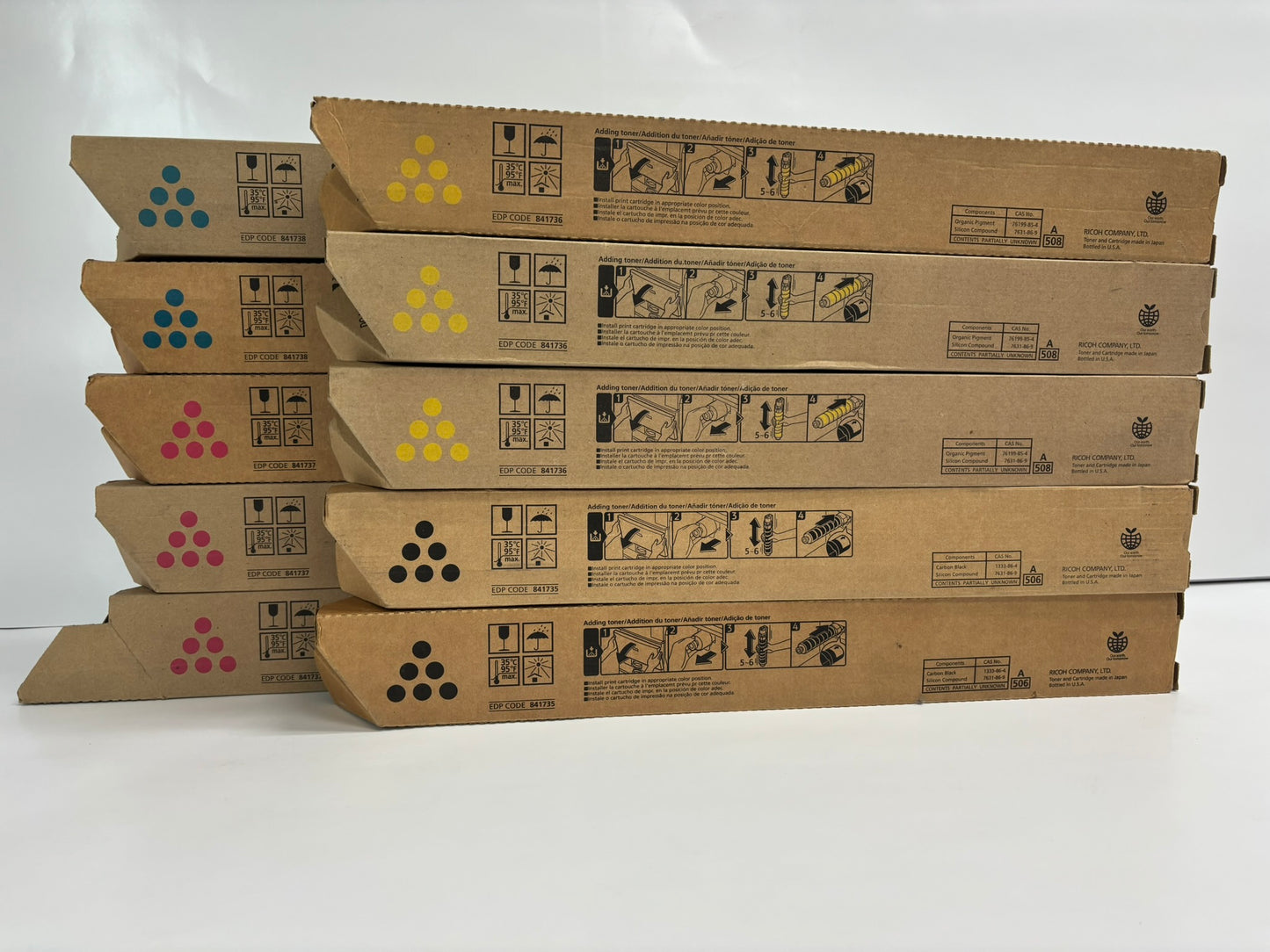 10 New OEM Ricoh Aficio MP C3002, C3502 CMYK Toners 841735,841736,841737,841738