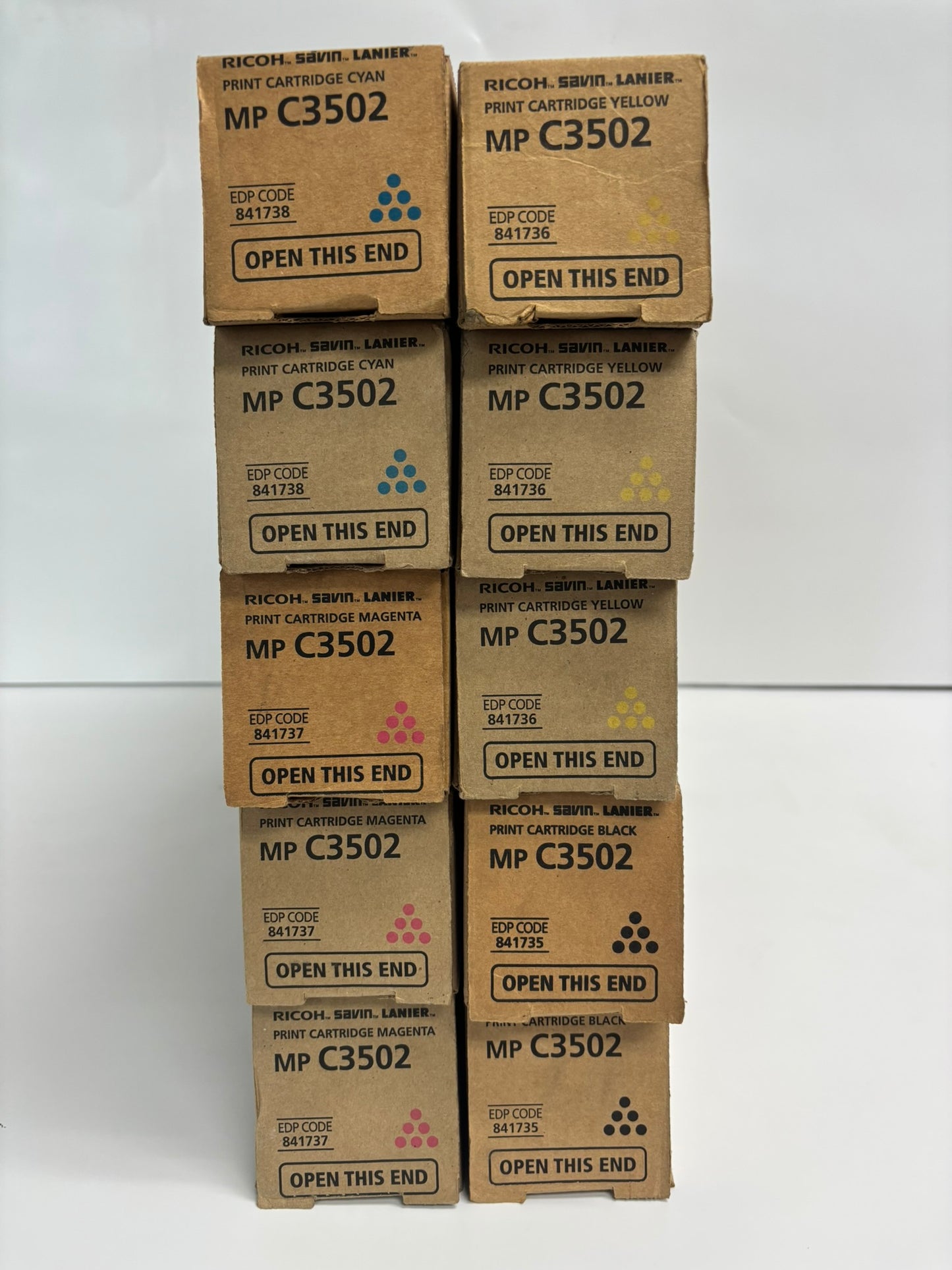 10 New OEM Ricoh Aficio MP C3002, C3502 CMYK Toners 841735,841736,841737,841738