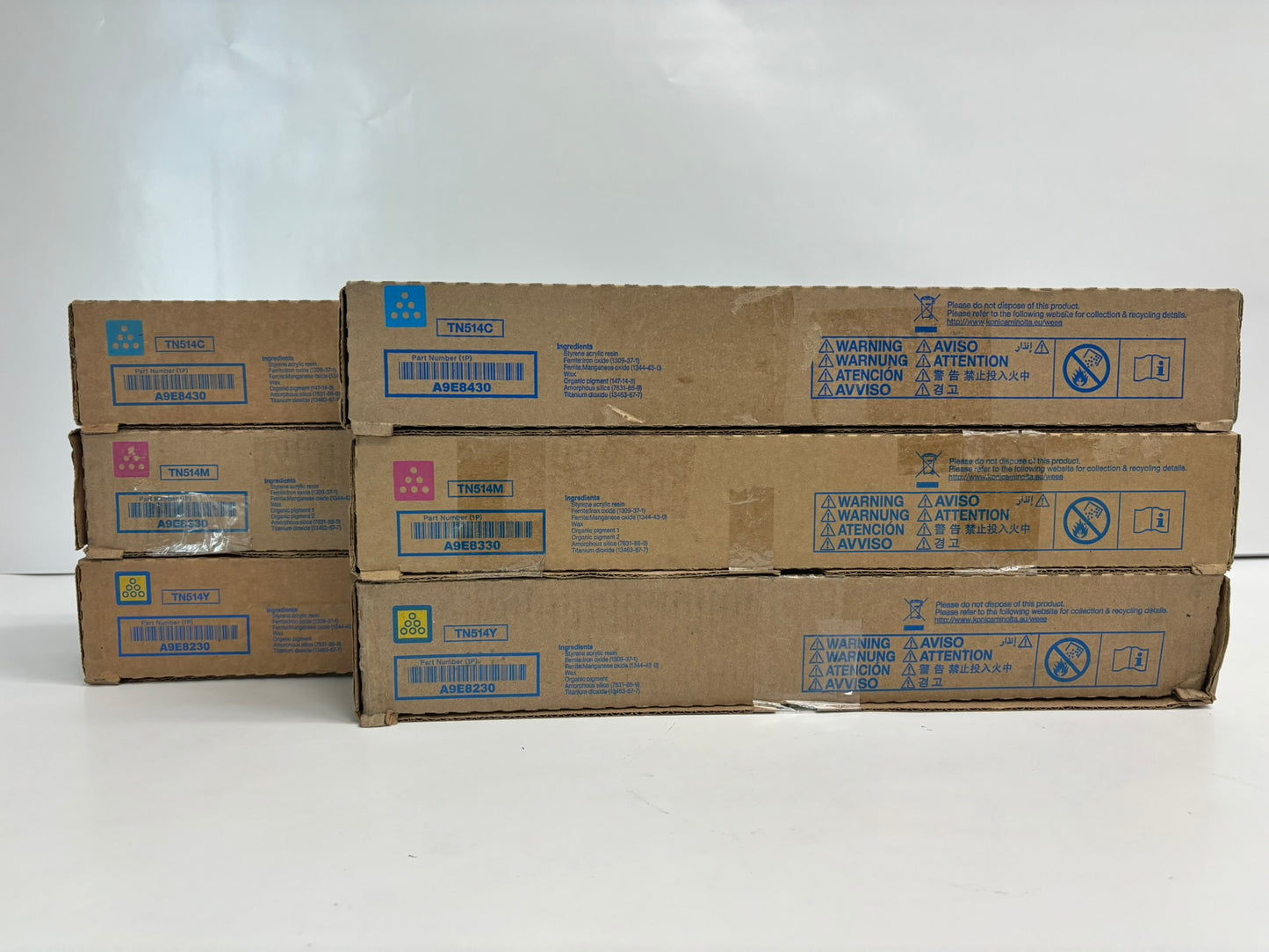 6 New OEM Konica Minolta Bizhub C458,C558,C658 CCMMYY Toners TN514 (No Black)