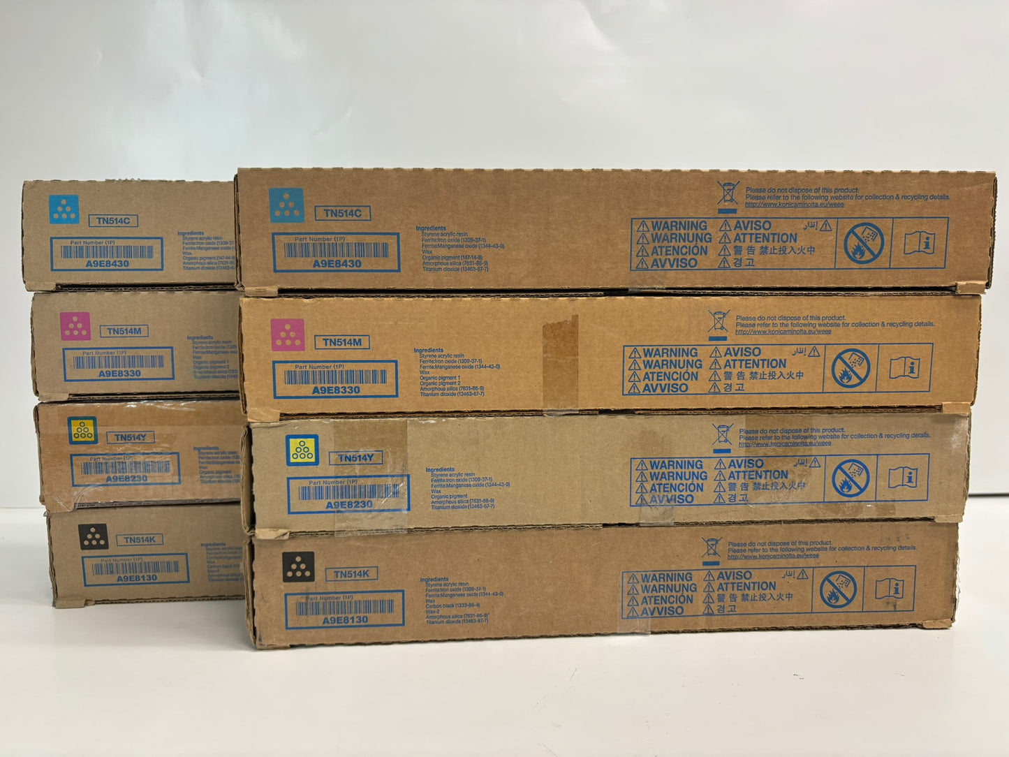 8 New OEM Konica Minolta Bizhub C458,C558,C658 CMYK Toners TN514