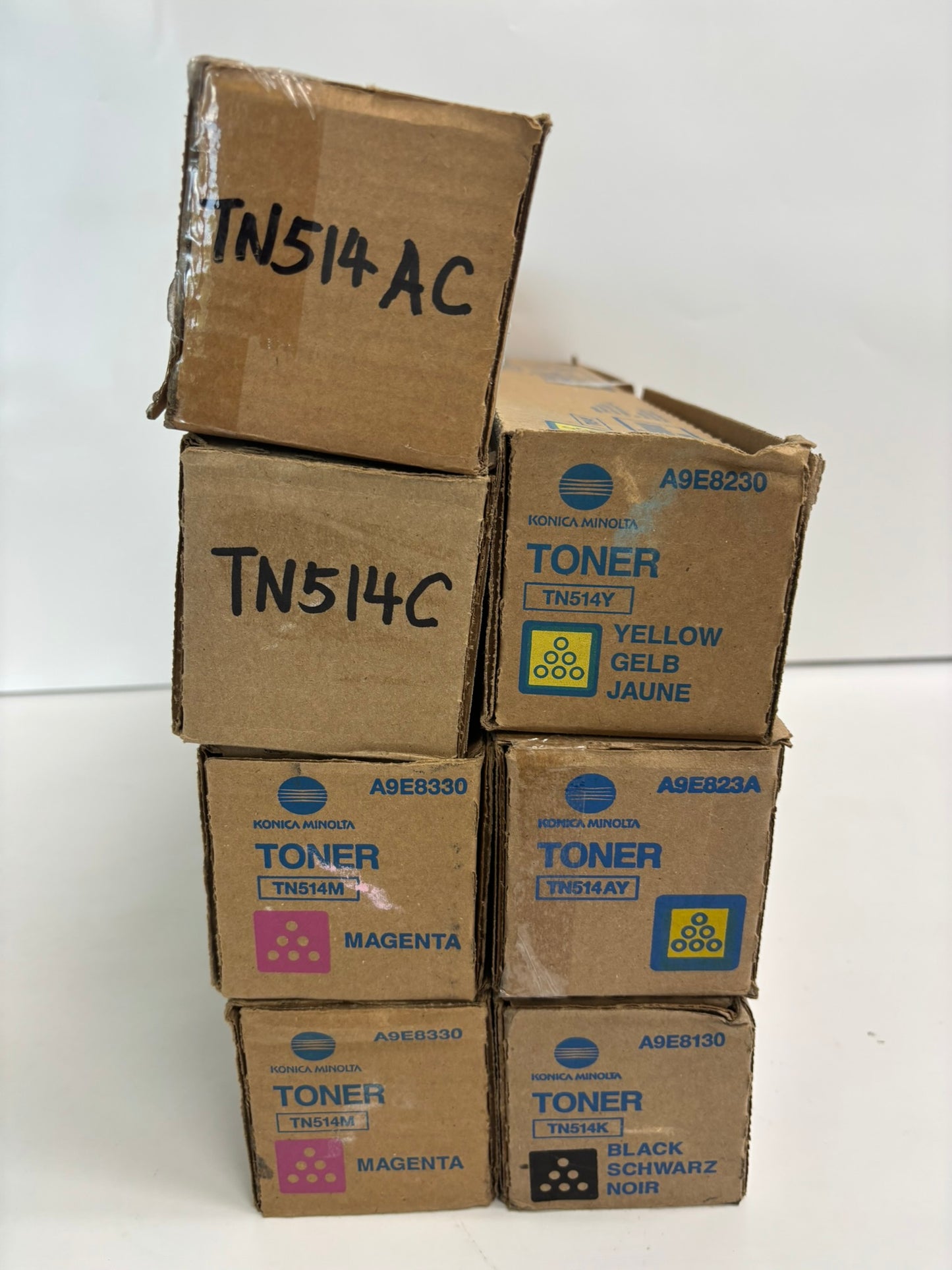 7 New OEM Konica Minolta Bizhub C458,C558,C658 TN514 AC,C,M,M,Y,AY,K Toners