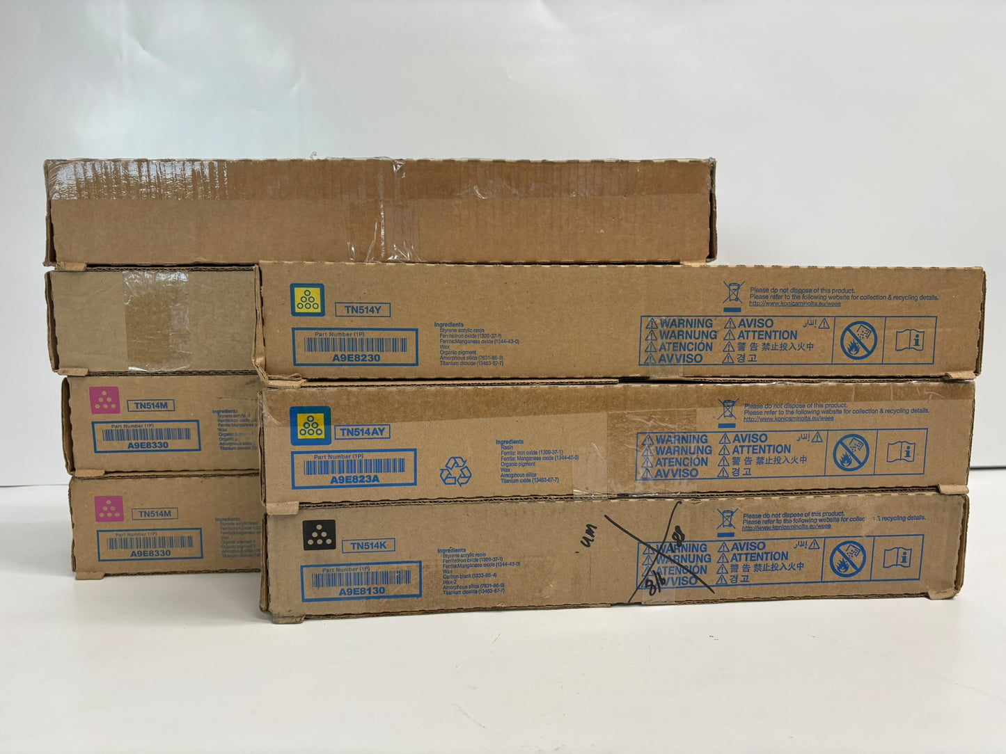 7 New OEM Konica Minolta Bizhub C458,C558,C658 TN514 AC,C,M,M,Y,AY,K Toners