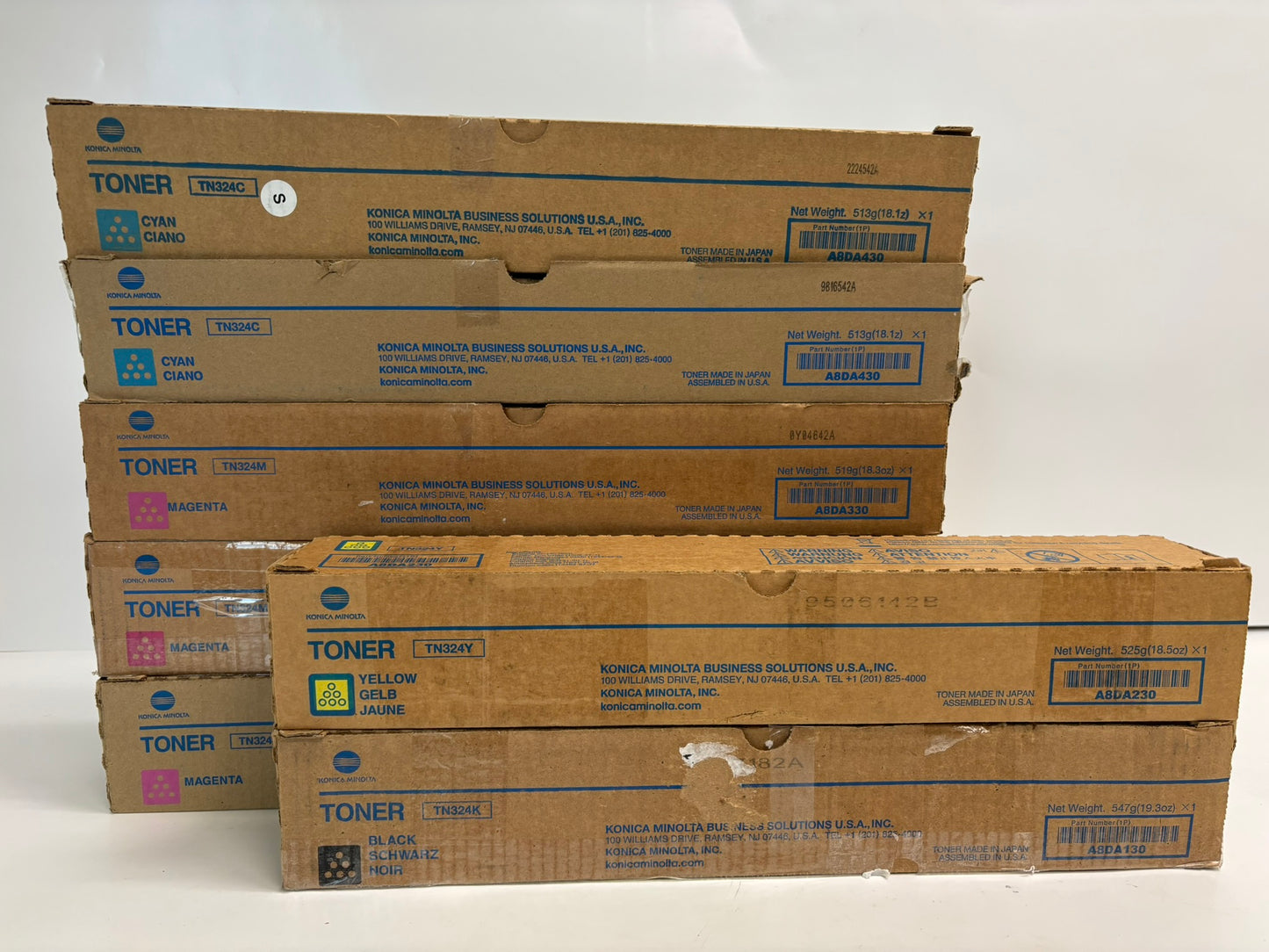 7 New OEM Konica Minolta Bizhub C258,C308,C368 TN324 CCMMMYK Toners