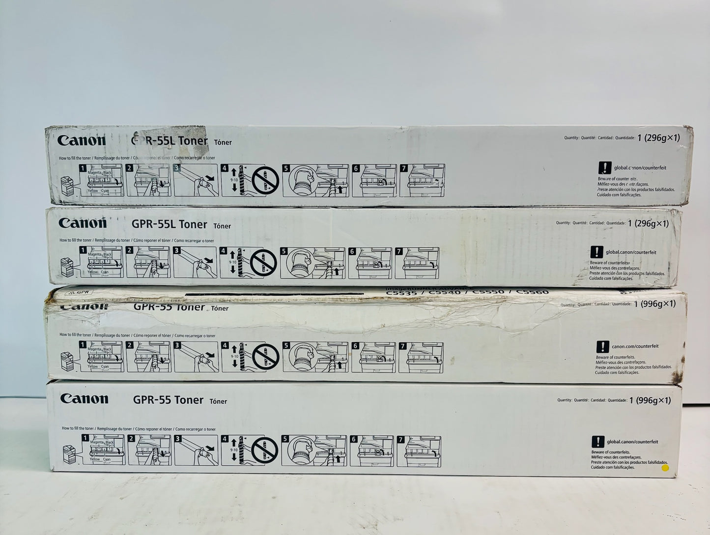4 Genuine Canon iRA C5535i,C5535i II Cyan, Magenta & Black Toner GPR-55L CMKK