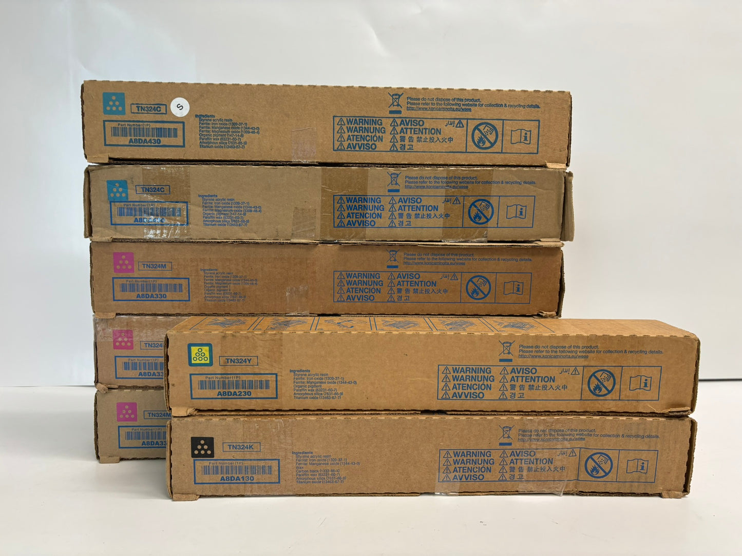 7 New OEM Konica Minolta Bizhub C258,C308,C368 TN324 CCMMMYK Toners