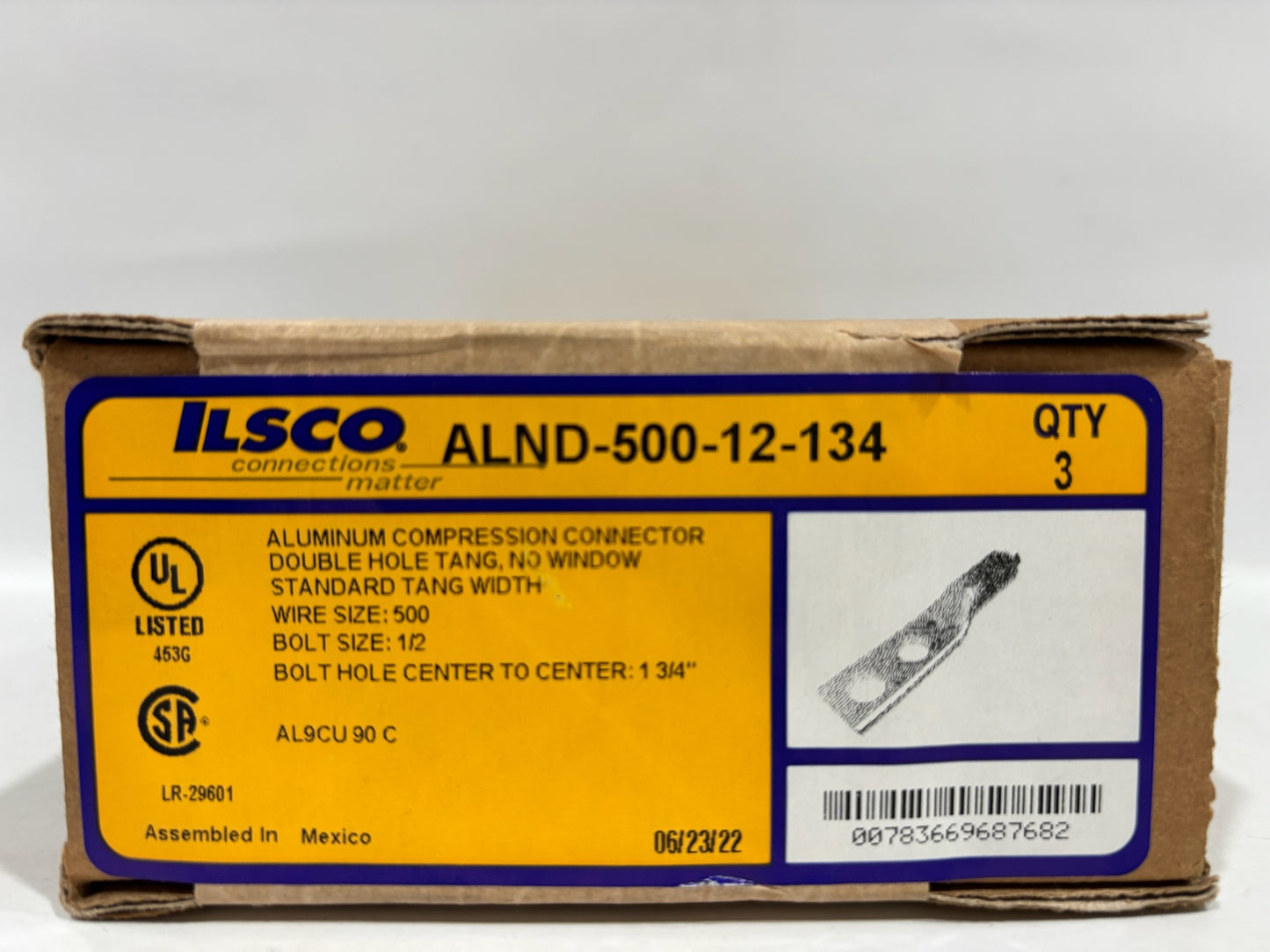 3 PK ILSCO ALND-500-12-134 Aluminum Compression Connector