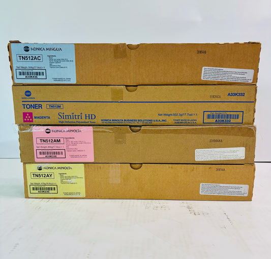 4 Genuine Konica Bizhub C454,C454e,C554, Cyan, Magenta, & Yellow Toner TN512 CMMY