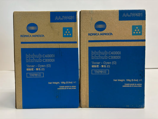 2 OEM Konica Minolta BHC3300i,C3301i,C4000i,C4001i Cyan Toners TNP81C, AAJW431