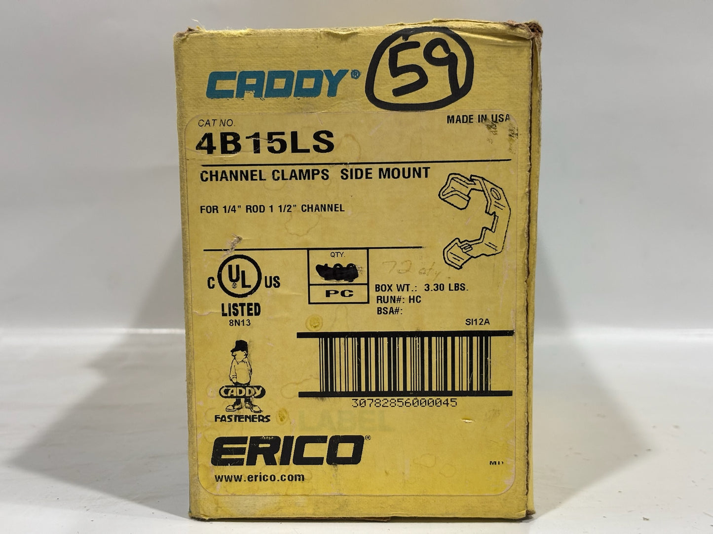 59 PK Caddy Erico 4B15LS Channel Clamps Side Mount For 1/4" Rod 1/2" Channel