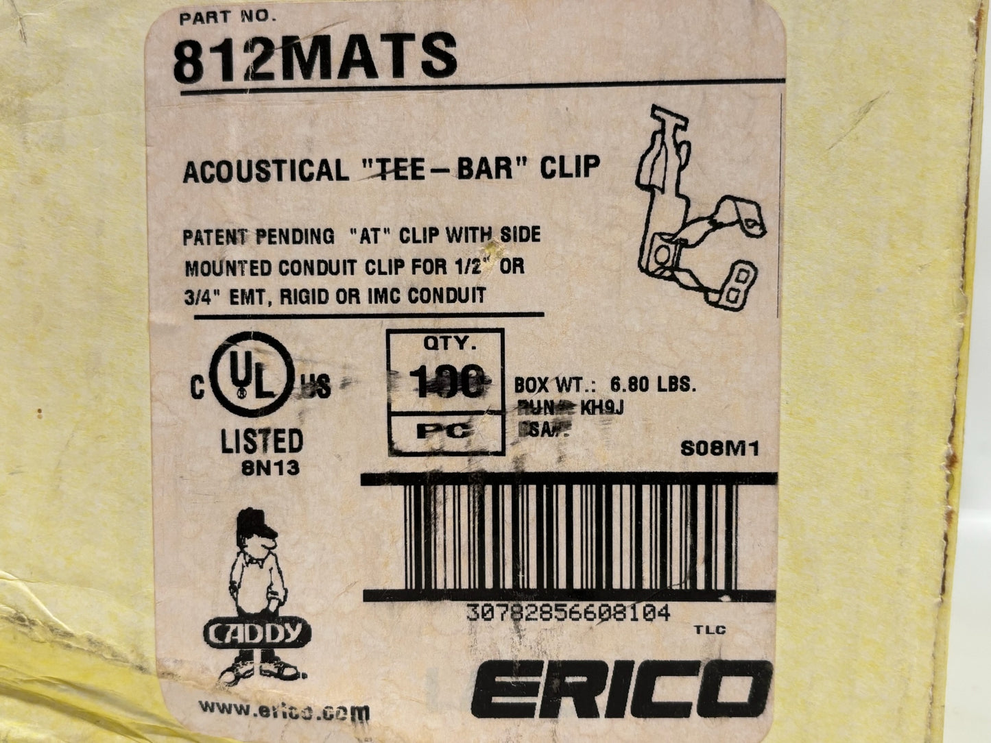 89 PC Caddy Erico 812MATS Acoustical "Tee-Bar" Clip Mounted Conduit Clip