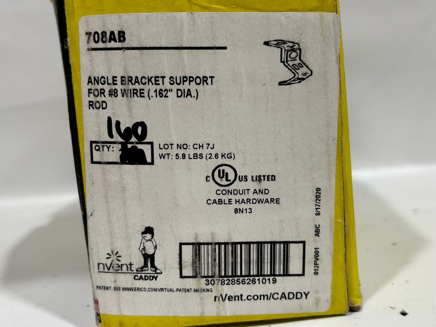 160 PC Caddy Erico 708AB Angled Bracket Support For #8 Wire .162" Dia. Rod