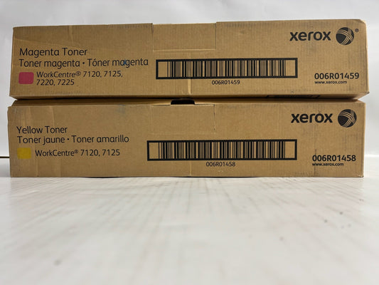 2 Genuine Xerox WC 7120,7125,7220 Magenta & Yellow Toners 006R01458, 006R01459